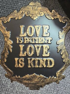 Gold Black Metal Wall Sign Love Is Patient Love Is Kind Gothic Farmhouse
